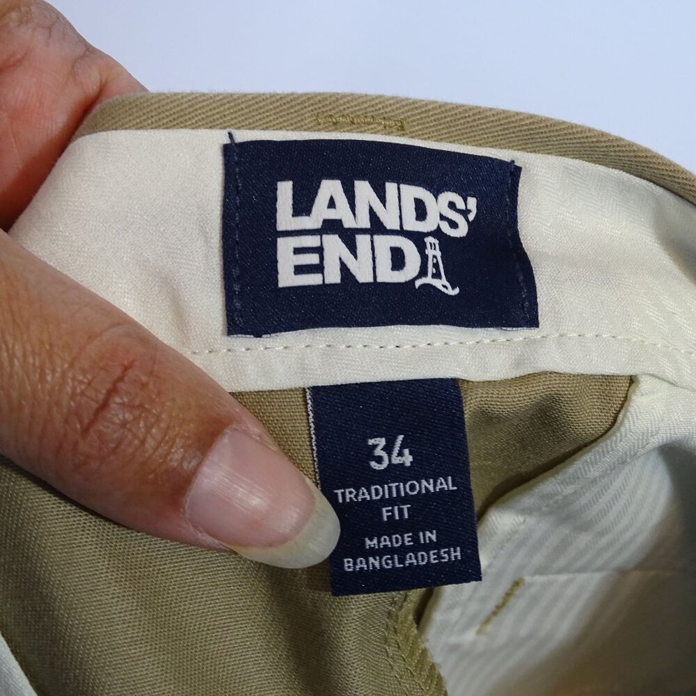Lands End Men Khaki Flat Front Traditional Fit Chino Pants Size 34 Uniform Work - Picture 6 of 15